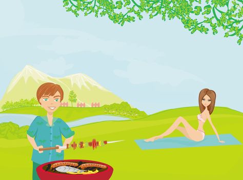 Barbecue Party - cook and girl