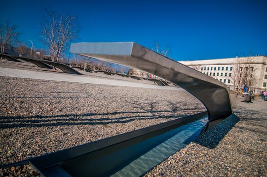 WASHINGTON DC - CIRCA APRIL 2013: Pentagon memorial circa June 2013 in Washington DC, USA. Permanent outdoor memorial to people killed in building and in Flight 77 in the September 11, 2001 attacks.