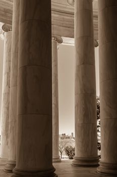 sepia toned neoclassical ionic architectural details