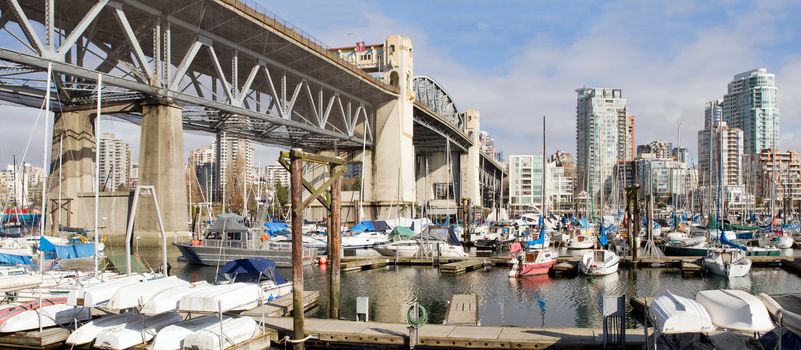 Marina Under the Burrad Bridge in Granville Island in Vancouver BC Canada