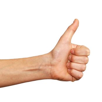 thumb up hand sign over white background, isolated