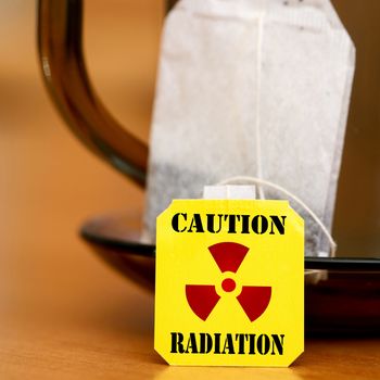 An image of label of tea with warning "radiation"