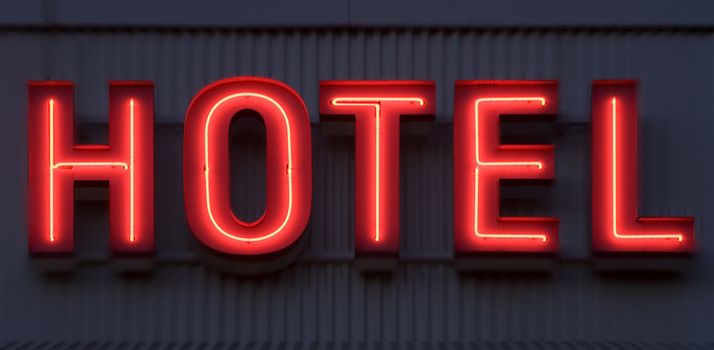 Neon Sign with the word Hotel