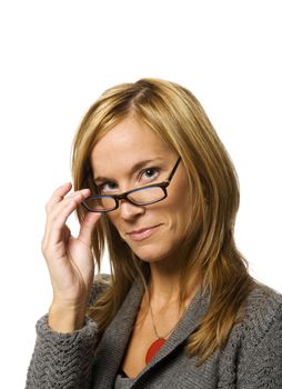 Woman with glasses isolated on white background