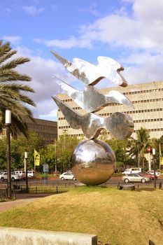 displayed stainless shiny metal on a park.