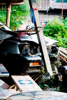 A car crash because the driver was very tired