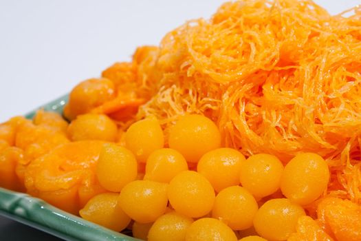 Thai desserts such as colorful beads �oidoong jackfruit etc. are well-known sacred sweets. Dessert is a national