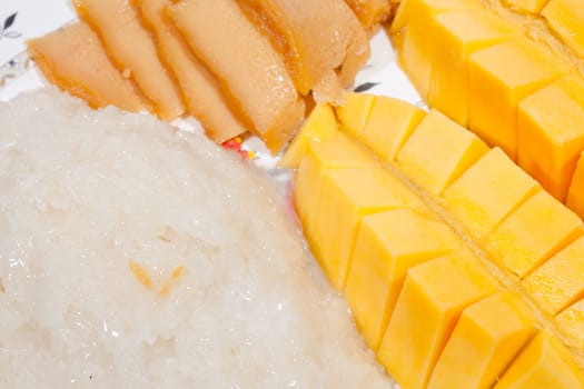 Mango Sticky Rice Dessert. Where to eat dessert, mango sticky rice with coconut milk and sweet pleasure.