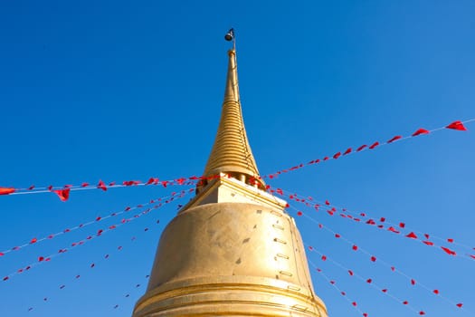 Golden Mountain attractions. Temples in Bangkok on bright
