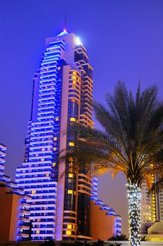 view from Dubai towers by night, modern buildings