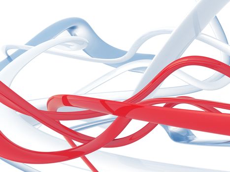 Abstract red and blue waves on white as a background