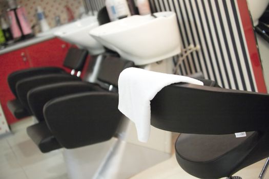 Interior of luxury modern hairdressing salon in pin-up style