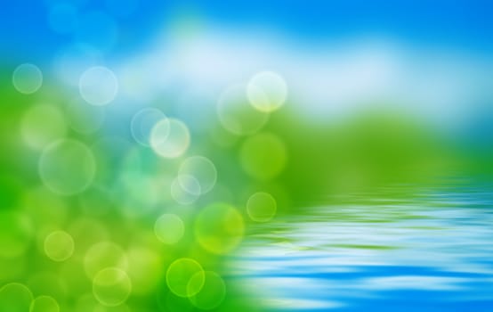 summer background with blurs and refelctions in water