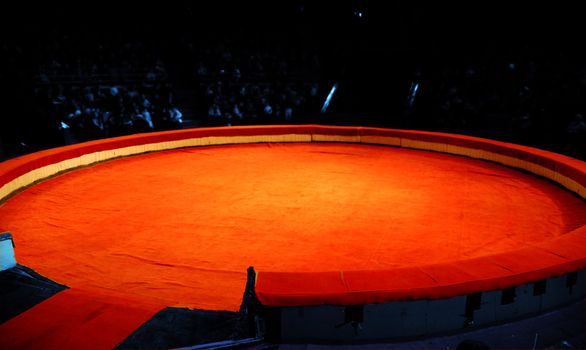 Scene of circus from a red material before presentation