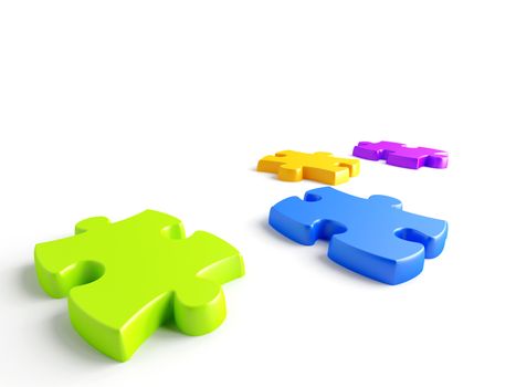 Parts of a puzzle with funny colors on a white background