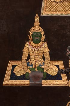 Draw pattern of Thai literature Thai temple wall.
