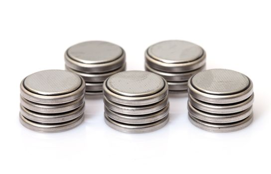 Coin Lithium batteries, on white background
