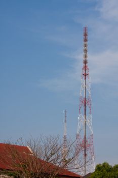 Broadcast communications towers high. Telephone in the area.