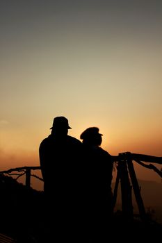 silhouette of couple love , Sunrise