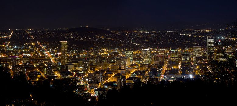 Night Scene of Portland Oregon Downtown Cityscape Panorama