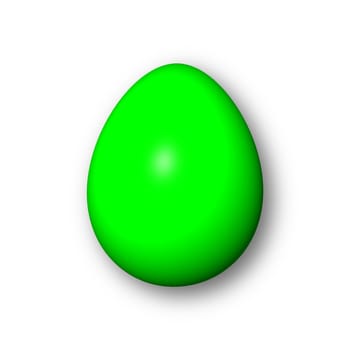 Green egg on white background with shadow.
