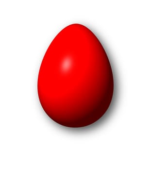 Red egg on white background with shadow.