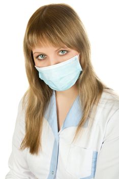 Closeup of a female healthcare professional nurse wearing a protection mask