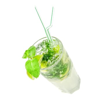 classic mojito alcohol fresh cocktail closeup isolated on a white