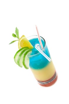 Alcoholic cocktails with lime, orange and mint decorated isolated on white background