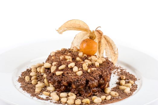 Chocolate risotto dessert isolated on a white background