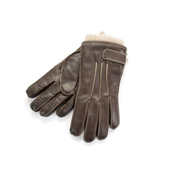 Brown modern male leather gloves isolated on a white