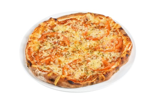 Pizza with mushrooms, ham isolated on white background
