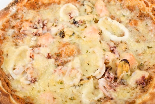 Tasty Seafood pizza closeup