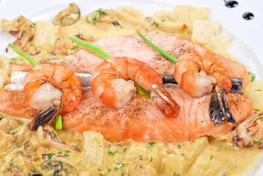 Salmon fish and seafood tasty gourmet dish closeup