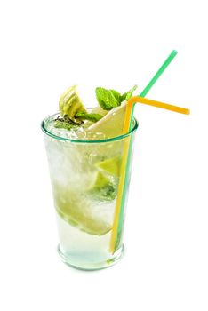 Fresh mojito cocktail top view isolated on a white bacground