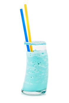 blue cocktail with ice-cream, coconut syrup,cream, orange and cherry juice