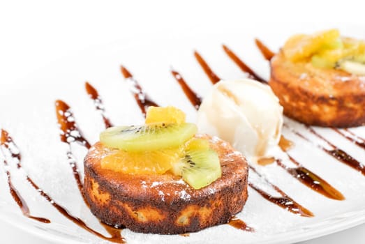 Tasty dessert with ice cream isolated on a white background