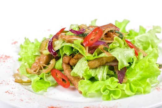 Salad of pork, courgette, lime with hazelnut and lettuce