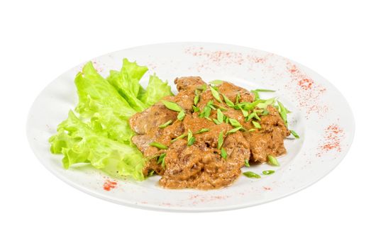 Fried liver of a rabbit stewed at sour cream