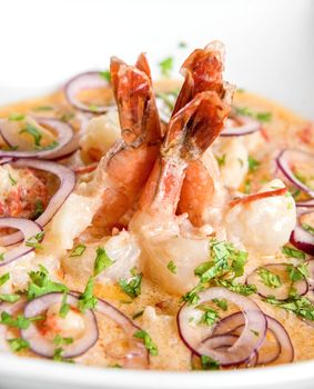 King shrimps with vegetables at cream sauce