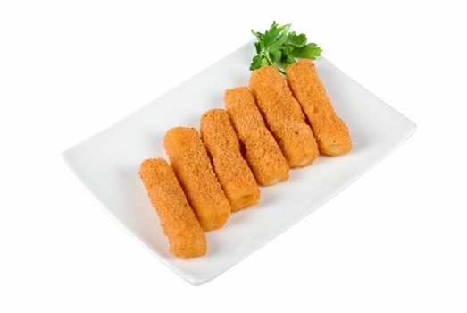 Tasty Baked cheese mozzarella isolated on white