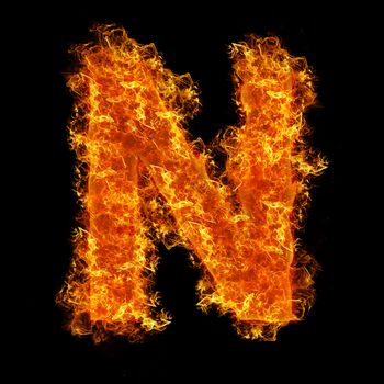 Fire letter N on a black background