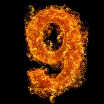 Fire number 9 on a black background