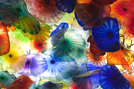 Glass floral background colorful flowers on ceiling