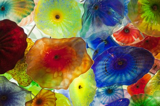 Glass floral background colorful flowers on ceiling