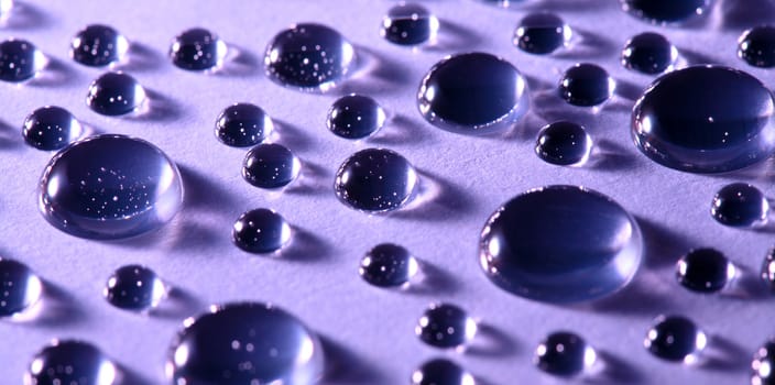 An image of water drops on blue background