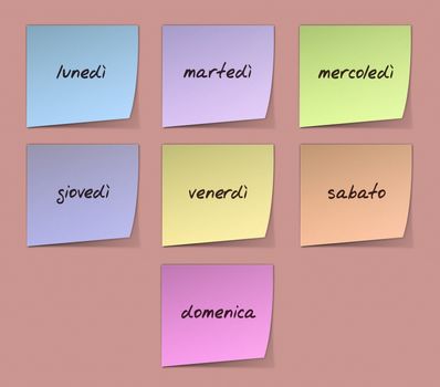 Color Paper Notes With Handwritten Weekdays in Italian