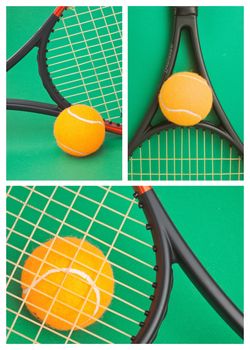 tennis racket and a ball on a green background