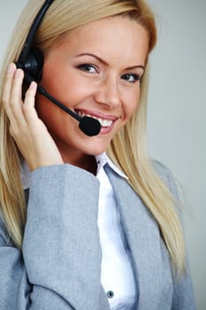 woman call with headset close portrait