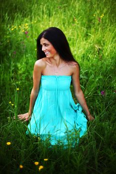 beautiful woman on flower field